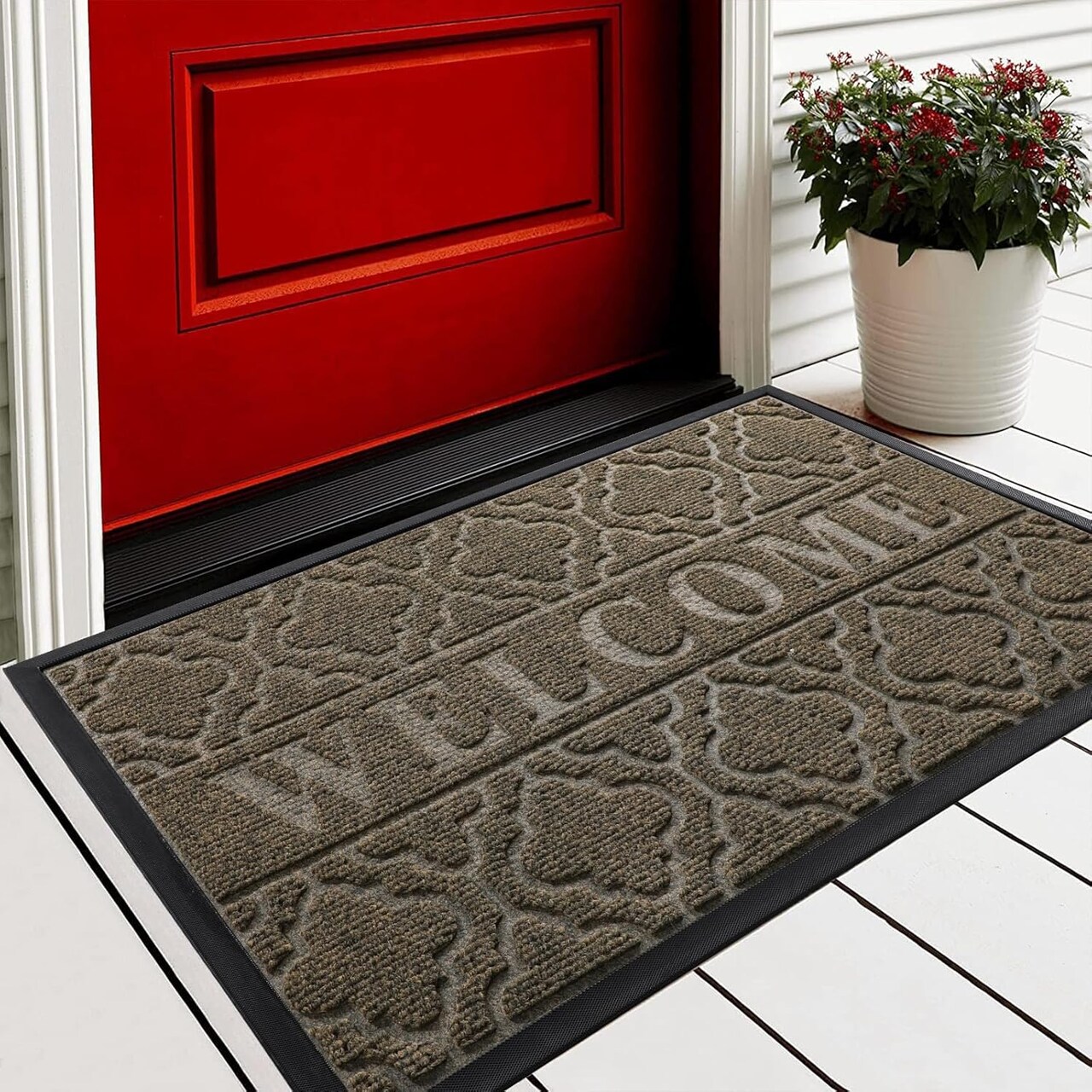 Welcome Mat – 29.5"x17", All-Weather, Waterproof, Non-Slip, Low-Profile, Coffee for Front Door or Patio.